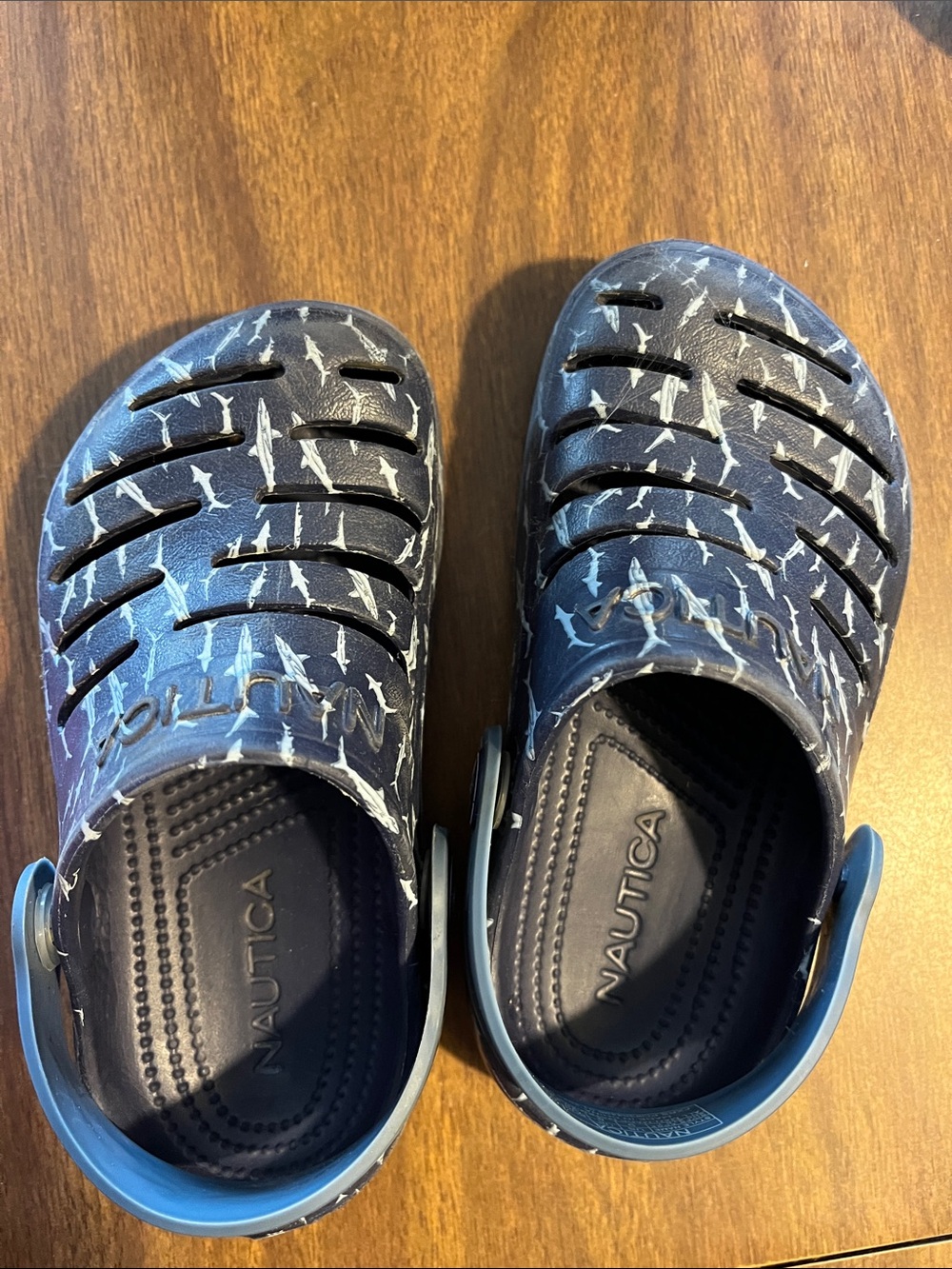 Nautica Navy Blue Kids Water Shoes with White Shark Pattern